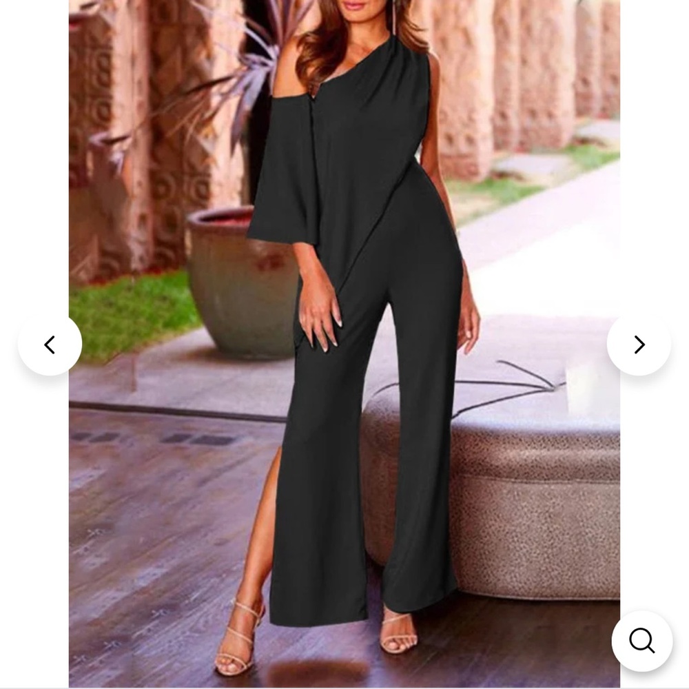 Sloping shoulder casual wide-leg jumpsuit